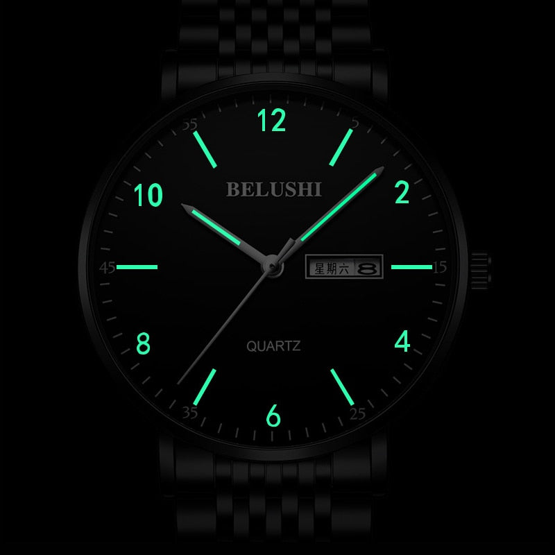 BELUSHI Fashion New Mens Watches Top Luxury Brand Waterproof Quartz Watch Men Casual Stainless Steel Business Date Wrist Watch