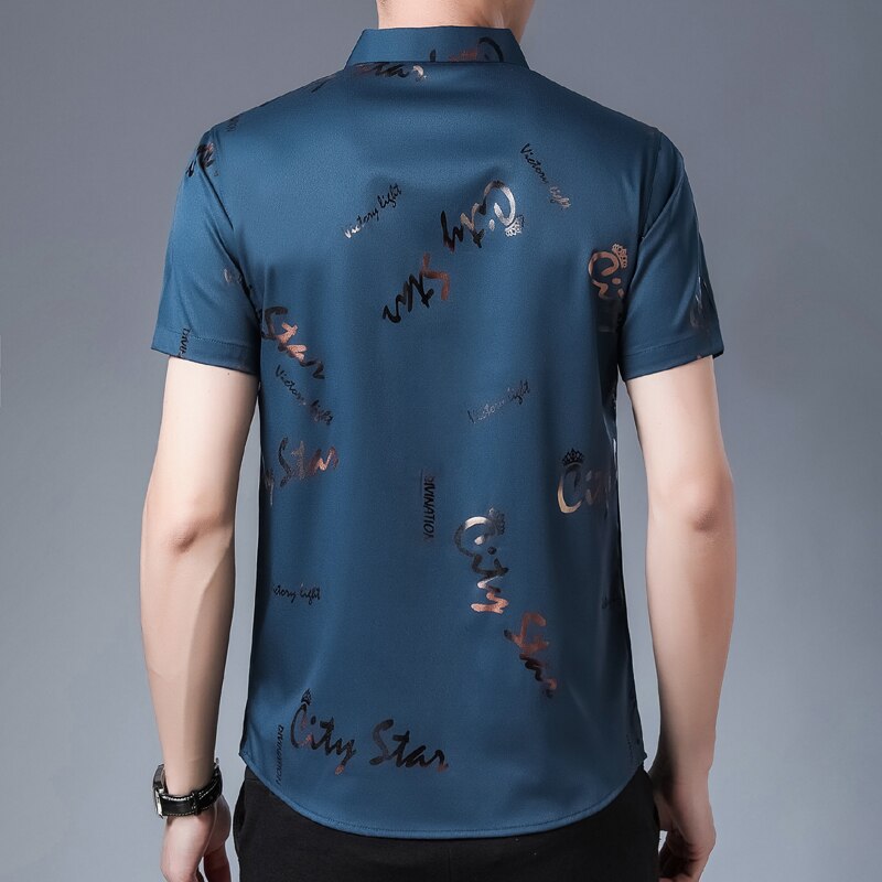 New Men Shirt High Quality Silk Print Summer Short sleeve Casual Shirts Men Slim Fit Camisa Masculina Drop Shipping C749