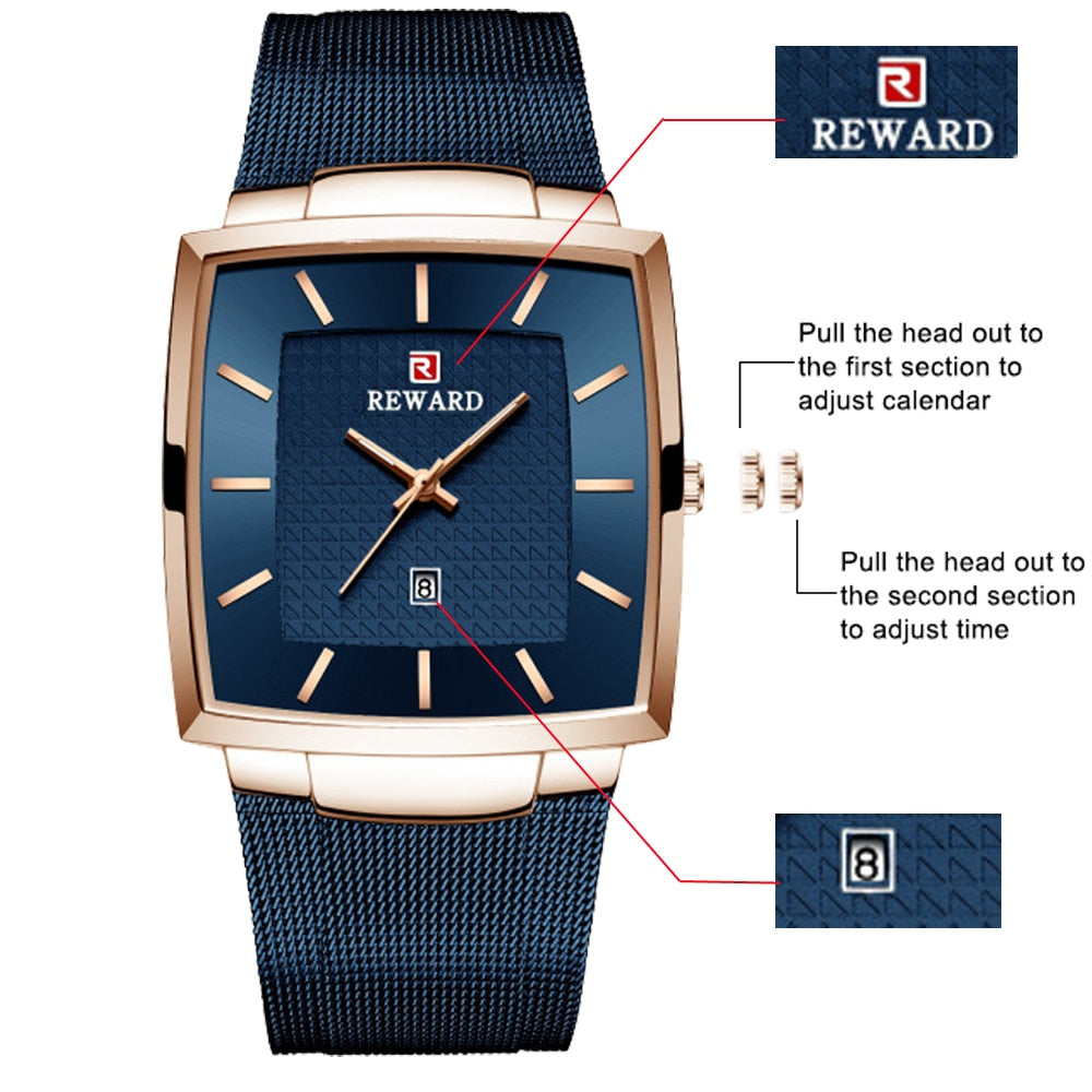 REWARD Fashion Blue Men&#39;s Watches 2022 New Top Luxury Brand Watch Men Business Waterproof Stainless Steel Quartz Wristwatch