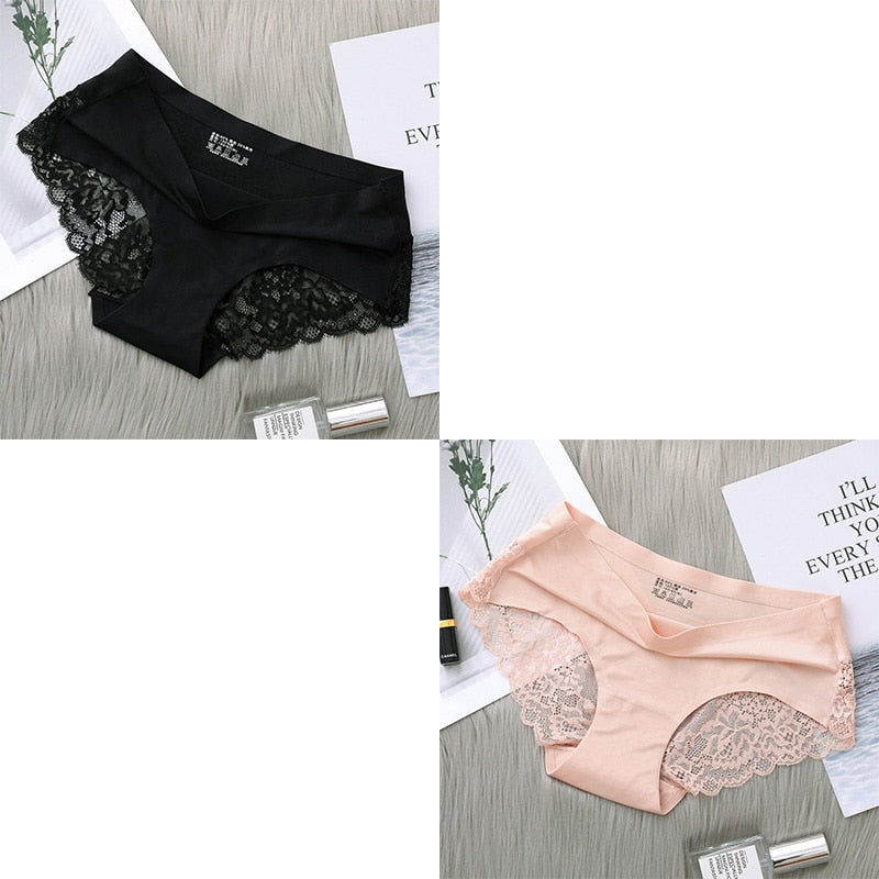 2Pcs Women&#39;s Cotton Underwear Sexy Lace Panties Mid-Waist Hollow Female Briefs Hip Lift Underpants For Lady Plus Size Lingerie