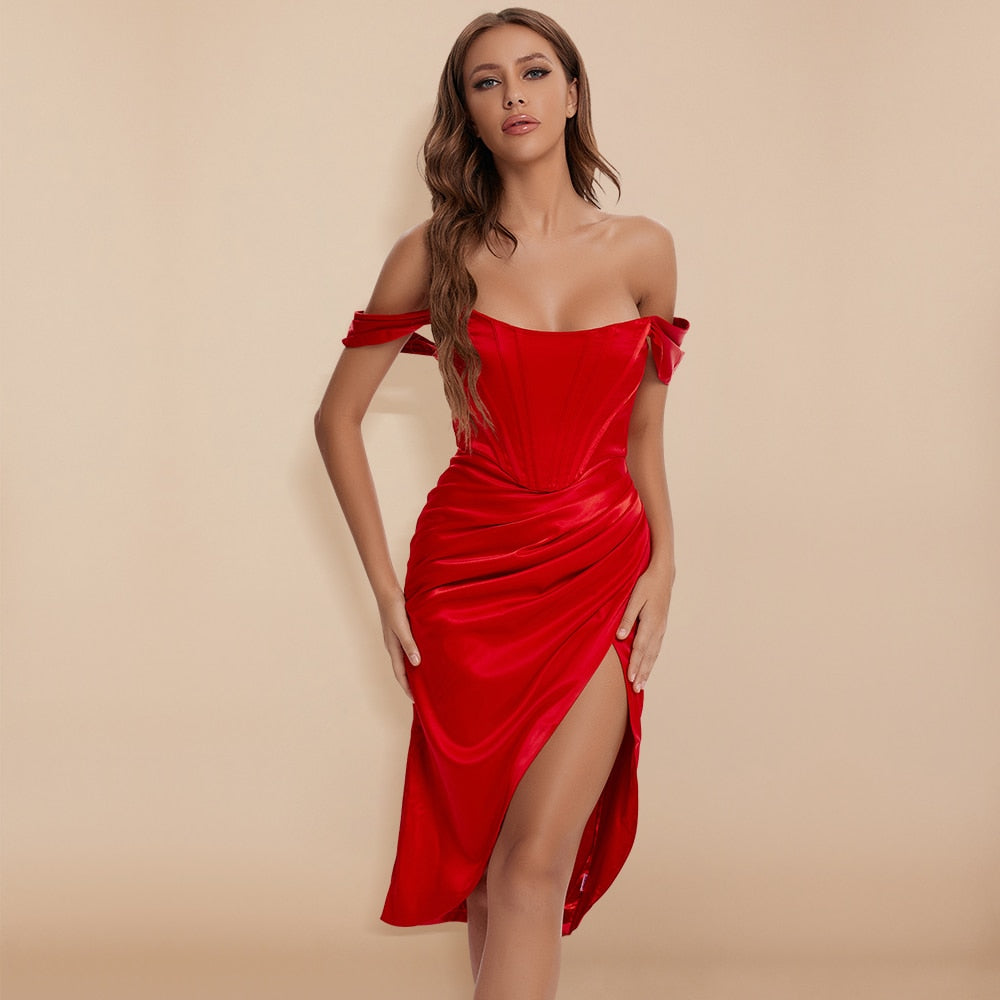 BEAUKEY 2020 Summer New Arrival Sexy Long Bodycon Dresses Women Off Shoulder White Red White Dress Party Club