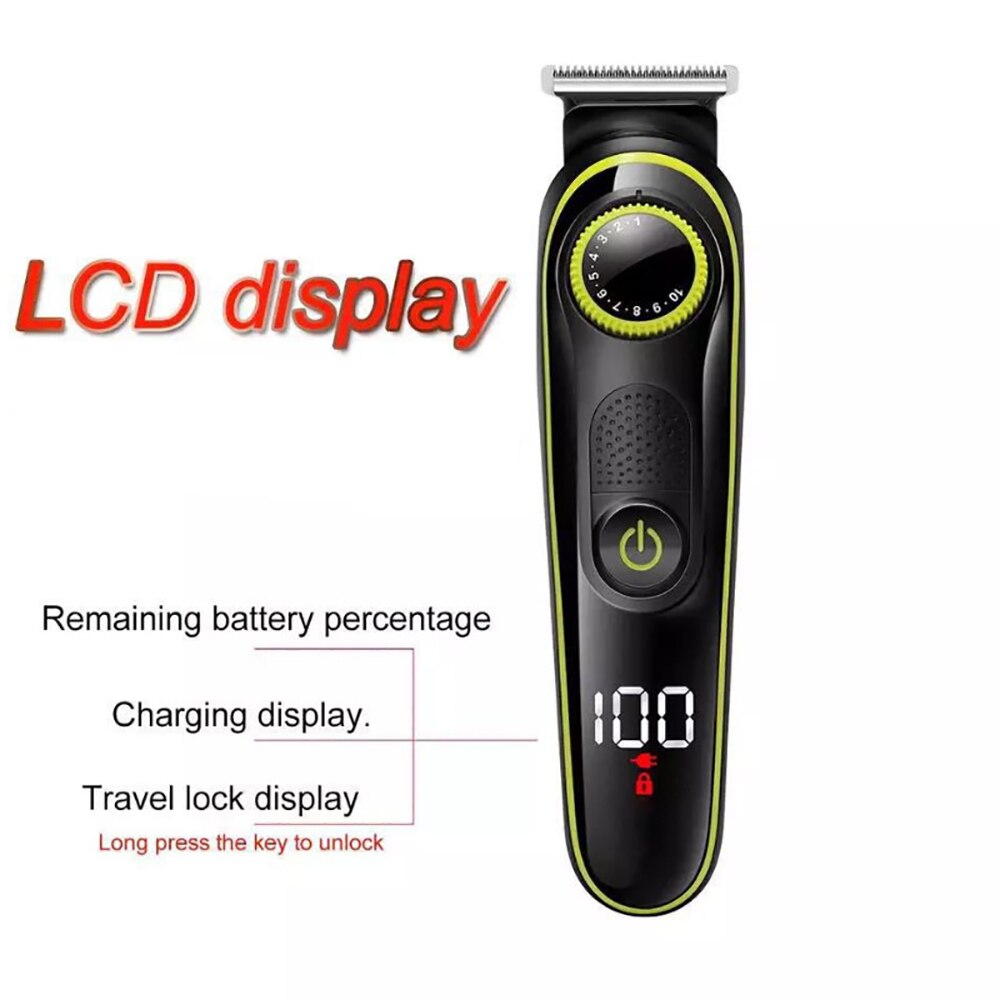 Professional LCD Hair Trimmer 5 in 1  Clipper Men Digital Electric  Cutting Machine Salon cut Cordless Rechargeable