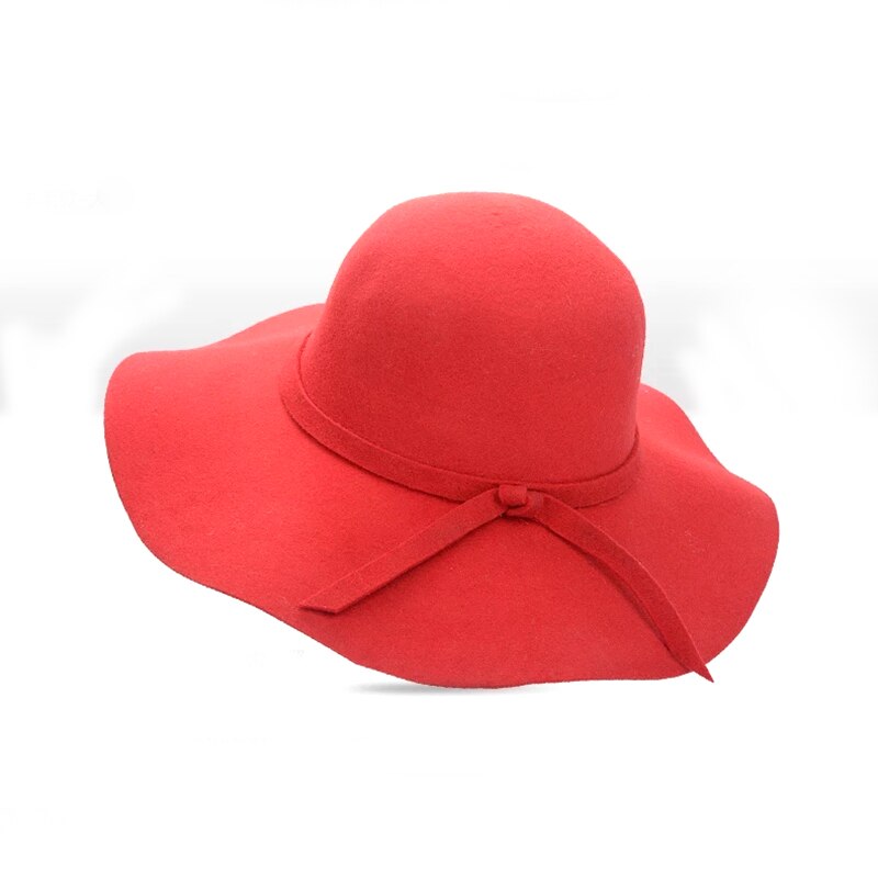 Women&#39;s Wide Brim Felt Bowler Faux Wool Fedora Hat Floppy Sun Bowknot Cloche Cap Bowlers Hat for Ladies gorros mujer invierno