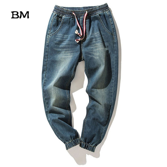 2019 Streetwear Denim Stretch Elastic Waist Jeans Men Blue Cargo Harem Jeans Male Plus Size 5XL Joggers Korean Full Length Pants