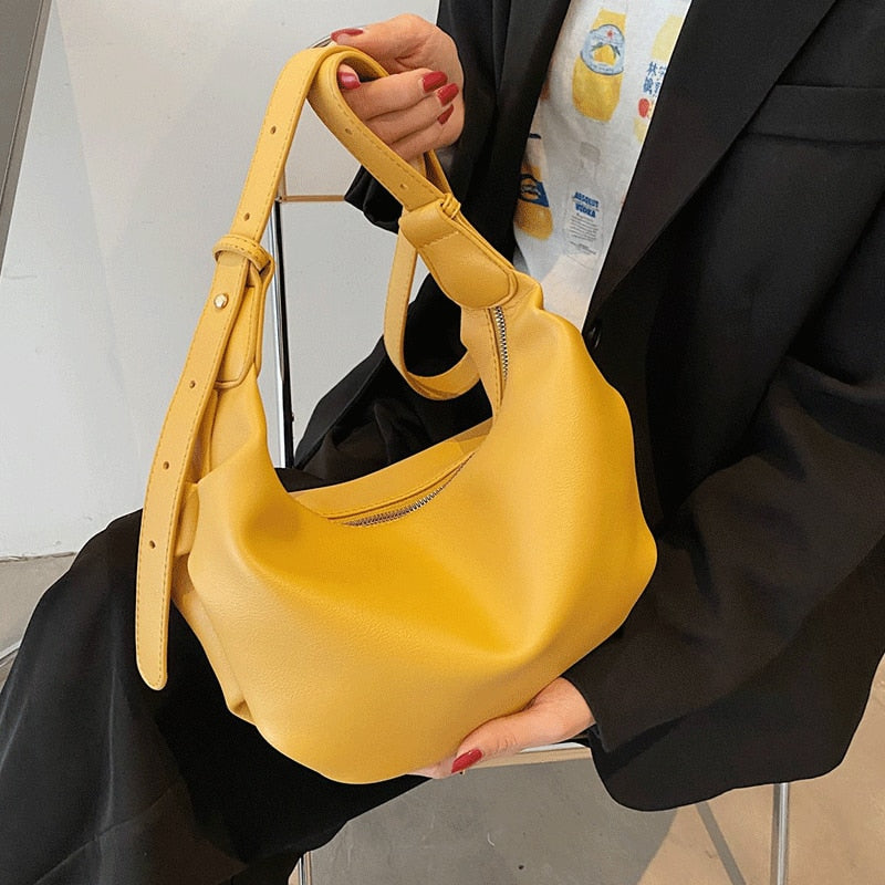 Brand Women Handbags Solid Ladies Hobos Bags Female Soft Leather Shoulder Bag Vintage Crossbody Bags Simple Women Bag Casual Sac