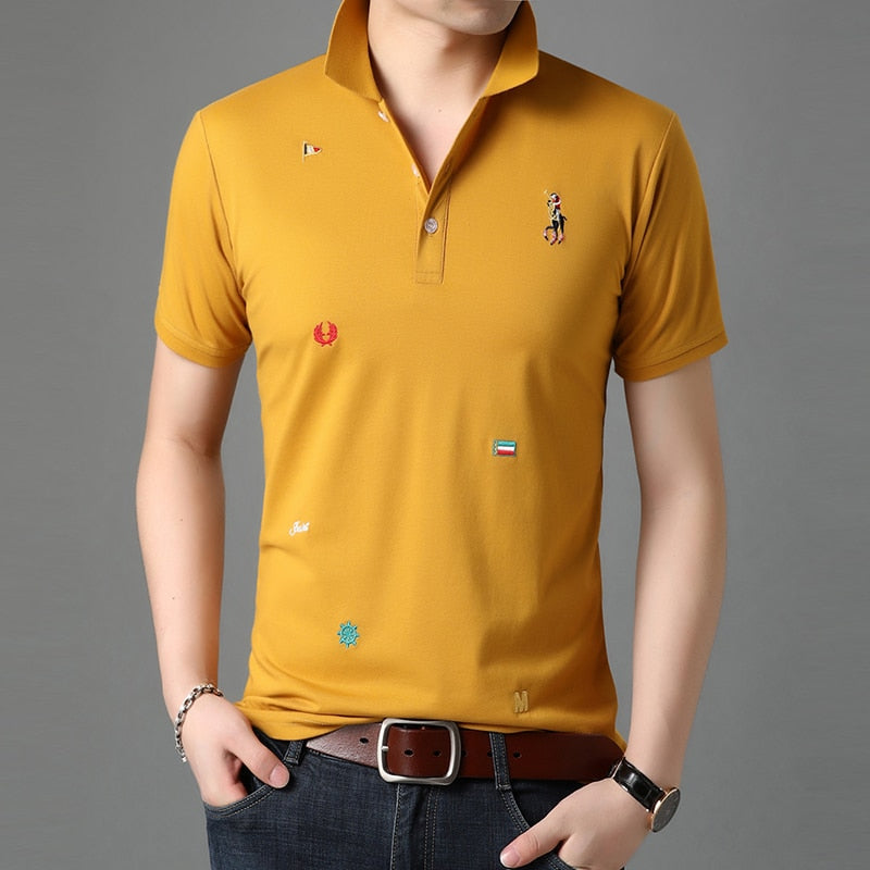 Polo Shirt Men New Summer Brand Turn Down Collar Top Quality Designer Short Sleeve Casual Tops Fashions Man Clothing 2022