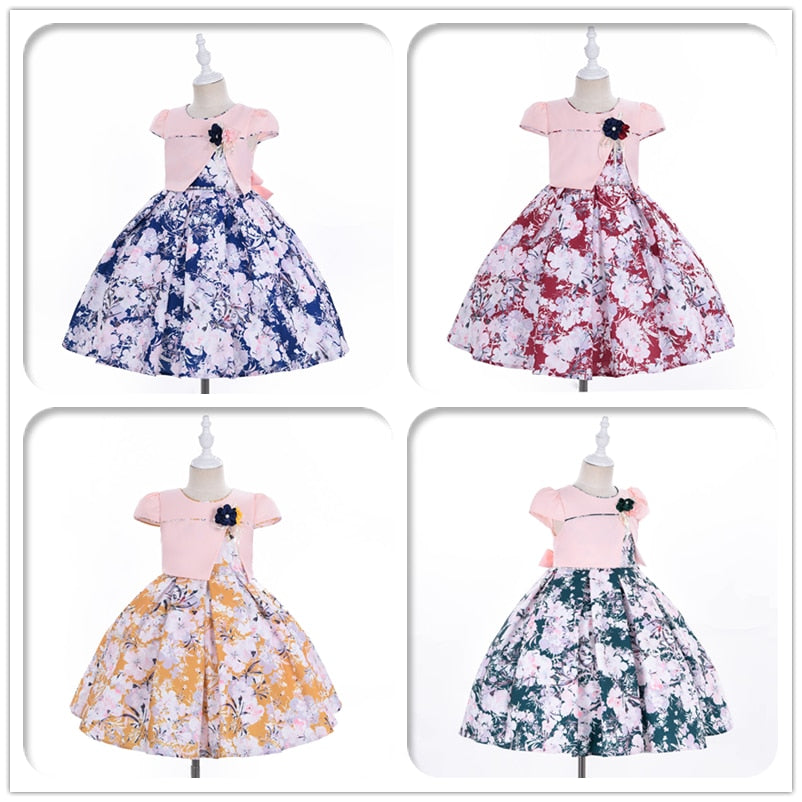 Yoliyolei 2 in 1 Short Sleeve Printing Dress for 6 years old Girl Pearls Birthday Fashion 8 Years Casual Children Dresses