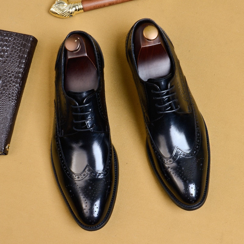 New Men Dress Handmade Shoes, Genuine Leather Male Oxford Best Italian Classic Vintage Lace-up, Men Brogue Shoes Oxford