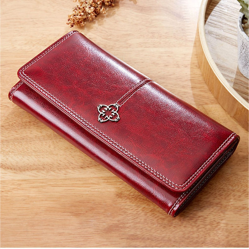 2022 New Women&#39;s Wallet Wax Oil Skin Wallet Money Bag Lady&#39;s purse Leather Bag Wallet Card Holder Portable