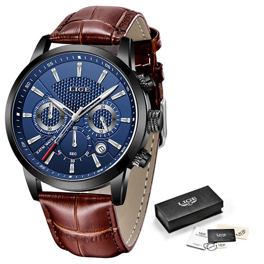 Watches Mens 2022 LIGE Top Brand Luxury Casual Leather Quartz Men&#39;s Watch Business Clock Male Sport Waterproof Date Chronograph