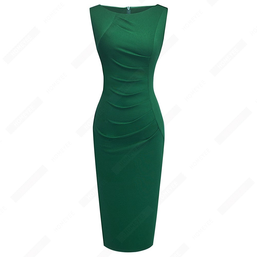 Women Elegant Fashion Solid Color Wear to Work Dresses Business Office Vinatge Bodycon Formal Dress EB600