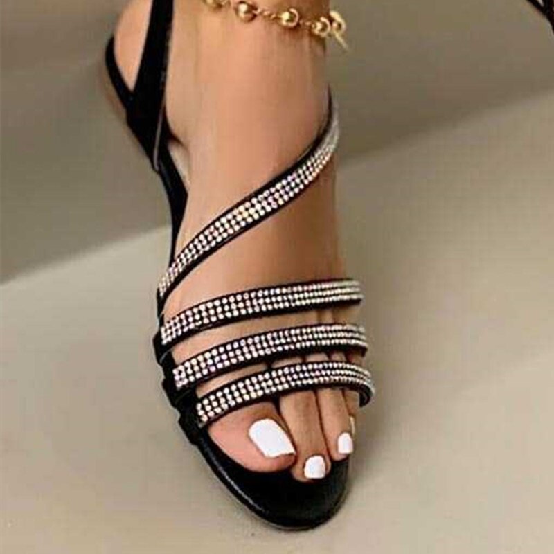 Women Sandals Flip Flops Slippers Flats Shoes Summer Fashion Wedges Crystal Bling Slides Lady Casual Buckle Strap Female