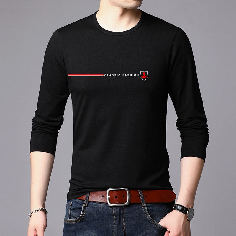 Top Quality New Fashion Brand 95% Cotton 5% Spandex t Shirt For Men O Neck Plain Slim Fit Long Sleeve Tops Casual Men Clothes