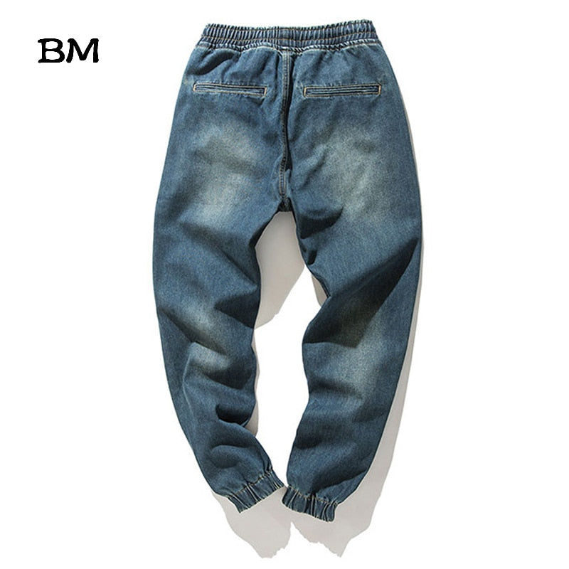 2019 Streetwear Denim Stretch Elastic Waist Jeans Men Blue Cargo Harem Jeans Male Plus Size 5XL Joggers Korean Full Length Pants