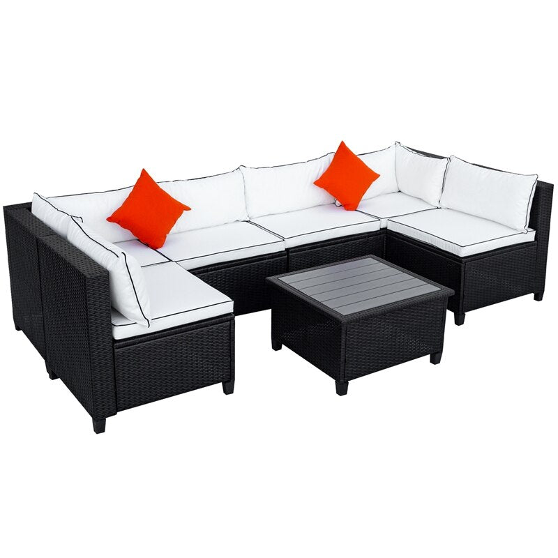 U-style Quality Rattan Wicker Patio Set, U-Shape Sectional  With Cushions And Accent Pillows Outdoor Furniture Set