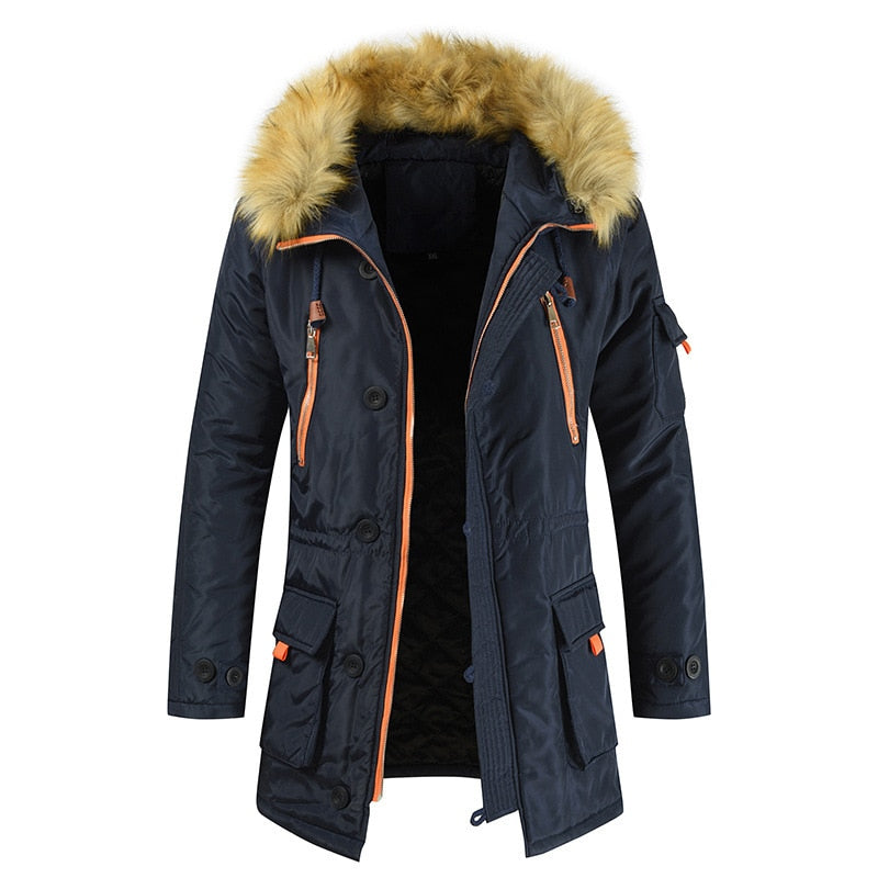 HIEXHSE Winter Jacket Men Parka Coat Brand Padded  Artificial Fur Medium-long Thick Parkas Snowjacket Coat Warm Clothing