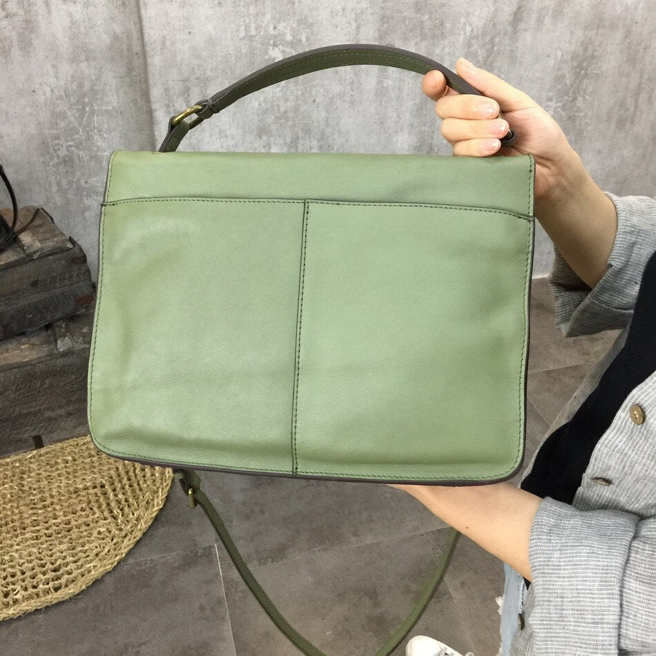 Women Briefcase Genuine Leather Handbags Female Commuter Lock Bag Simple Shoulder Messenger Bag Green 2022 Business Casual Soft
