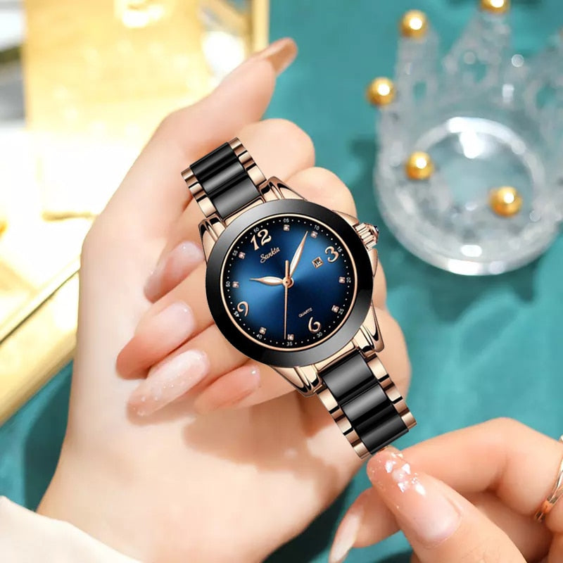 SUNKTA Fashion Women Watches Rose Gold Ladies Bracelet Watches Reloj Mujer 2021New Creative Waterproof Quartz Watches For Women