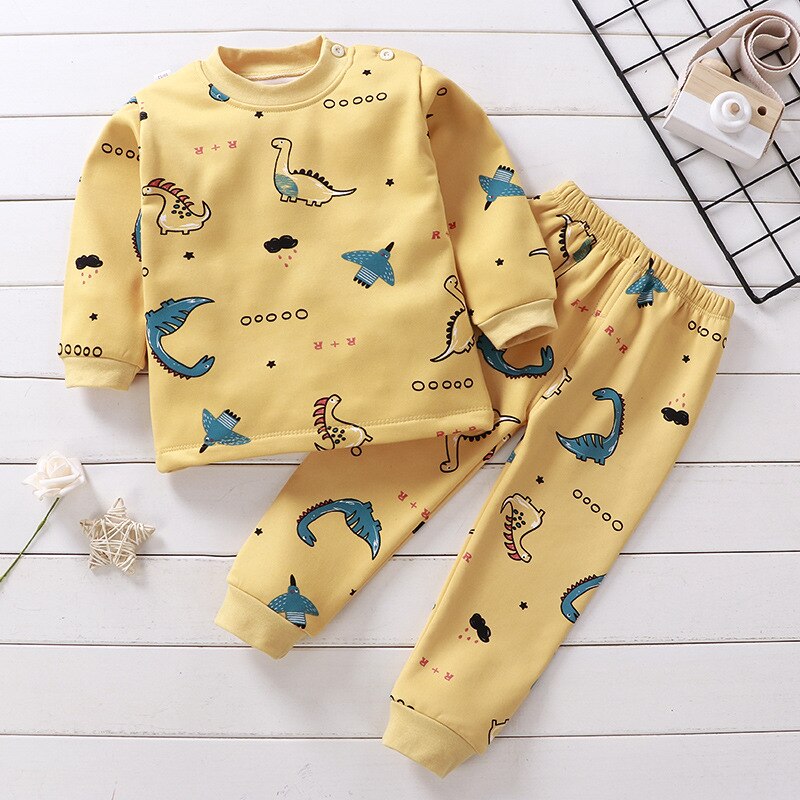 Winter Children Clothing Sets Warm Fleece Pajamas For Boys Girls Thicken Kids Dinosaur Sleepwear Baby Thermal Underwear Pyjamas