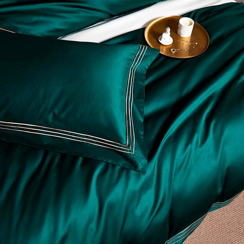 Bedding Set - Embroidered Deep Green Blue Duvet Cover Premium Soft Egyptian Cotton Bedding set Double Queen King 4/6Pcs Bed Sheet Pillowcases