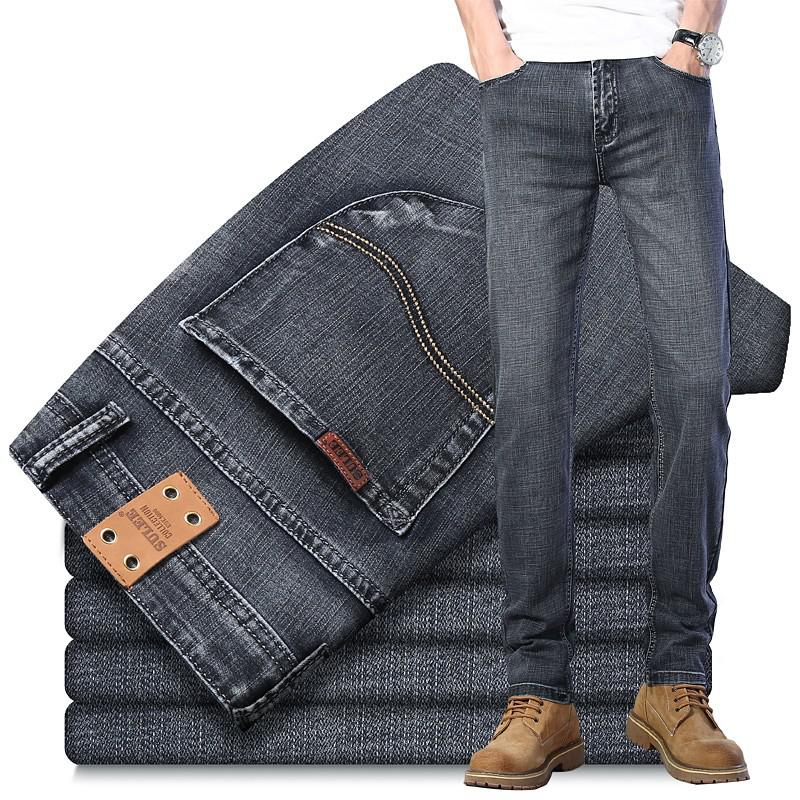 2021 New Sulee Top Brand Business Jeans Stretch Slim Denim Pants Men&#39;s Casual Full Casual  Jeans