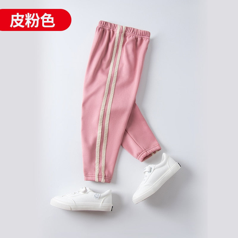 100-160 Cm Winter Girls Boys Sports Casual Pant Baby Kids Children Leisure Thick Warm Fleece Trousers