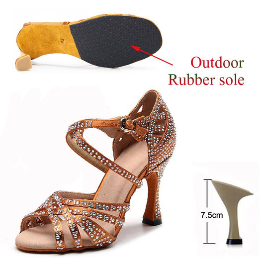 Latin Dance Shoes Ladies Salsa Tango Sneakers Training Dance Shoes High Heel Sandals Summer Square Dance Shoes Bronze Black