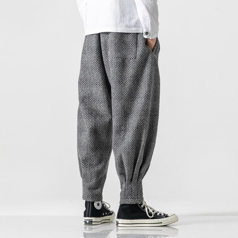 Baggy Pants Men Winter Thicken Wool Harem Pants Male Chinese Style Warm Oversize Trousers Male 2020 Japan Casual Plaid Pants