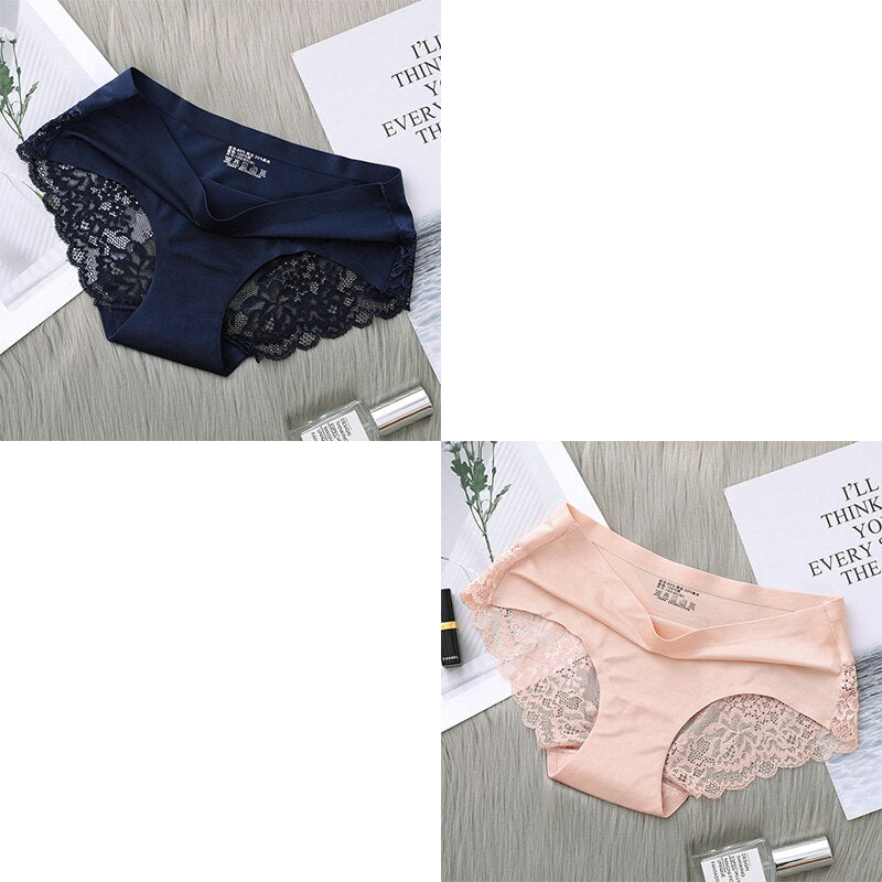 2Pcs Women&#39;s Cotton Underwear Sexy Lace Panties Mid-Waist Hollow Female Briefs Hip Lift Underpants For Lady Plus Size Lingerie