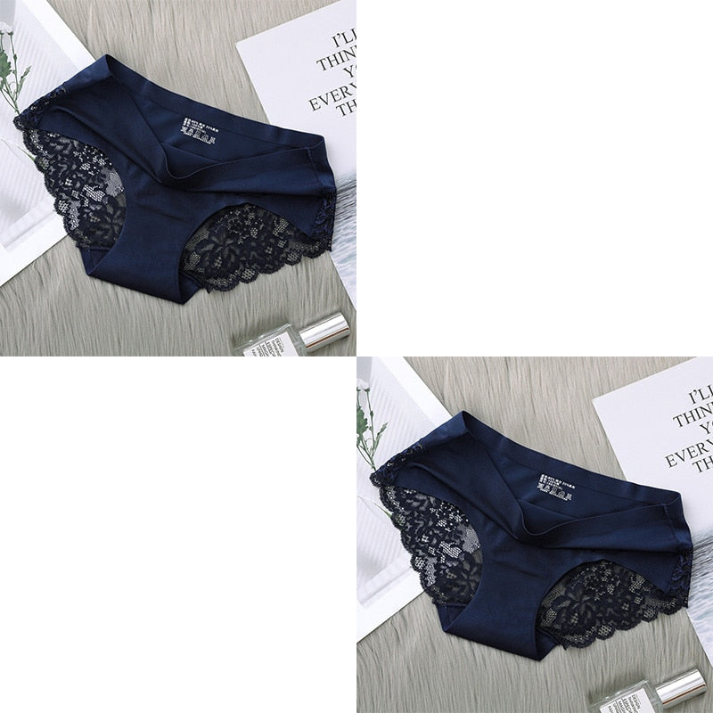 2Pcs Women&#39;s Cotton Underwear Sexy Lace Panties Mid-Waist Hollow Female Briefs Hip Lift Underpants For Lady Plus Size Lingerie
