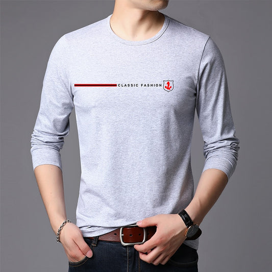 Top Quality New Fashion Brand 95% Cotton 5% Spandex t Shirt For Men O Neck Plain Slim Fit Long Sleeve Tops Casual Men Clothes