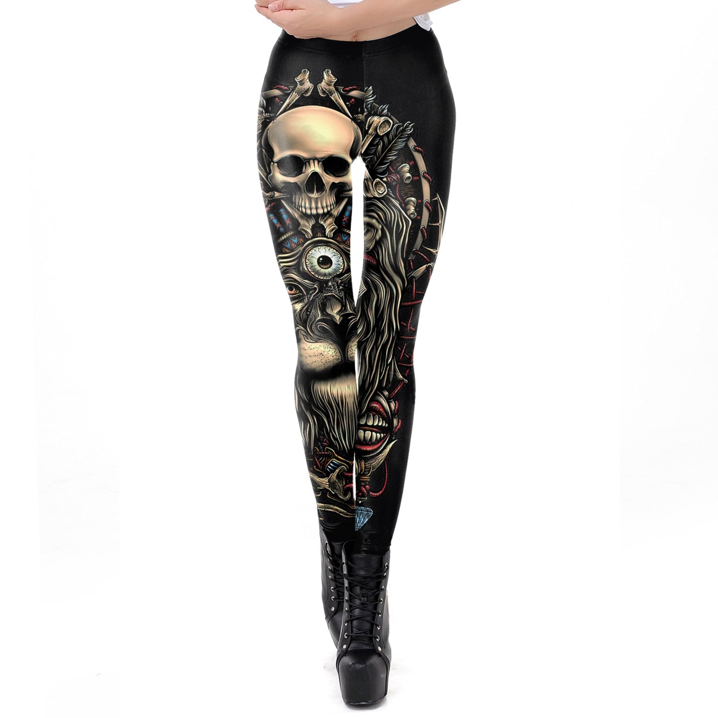 [You&#39;re My Secret] 2021 New Gothic Printed Leggings For Women Halloween Skull Sexy Legging Rose Pattern Fitness Workout Leggins