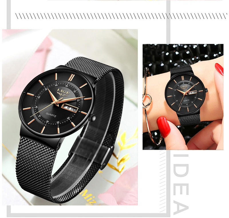 Women Watches LIGE Top Brand Luxury Ultra Thin Bracelet Wrist Watch Female Mesh Strap Waterproof Quartz Clock Relogio Femininos