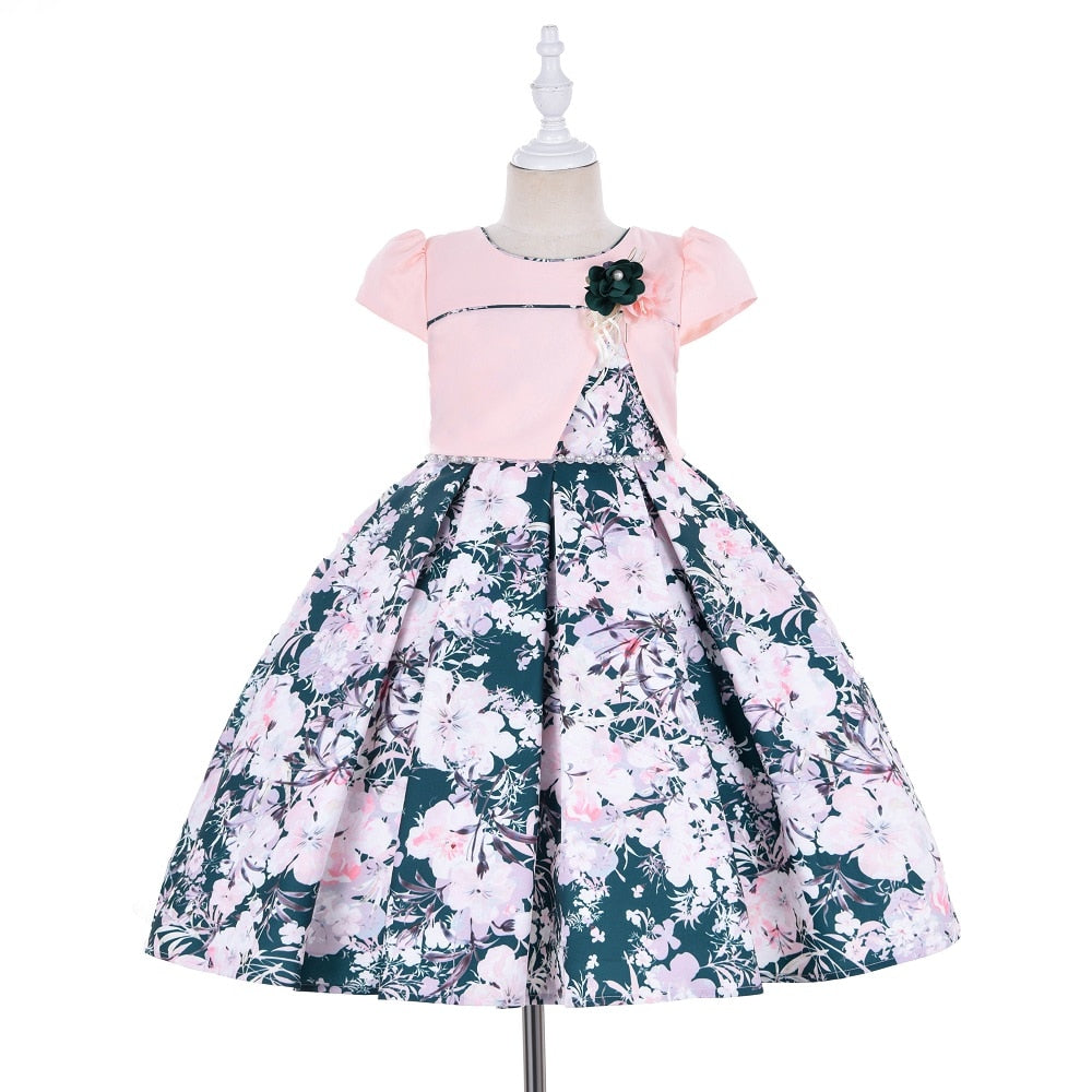 Yoliyolei 2 in 1 Short Sleeve Printing Dress for 6 years old Girl Pearls Birthday Fashion 8 Years Casual Children Dresses