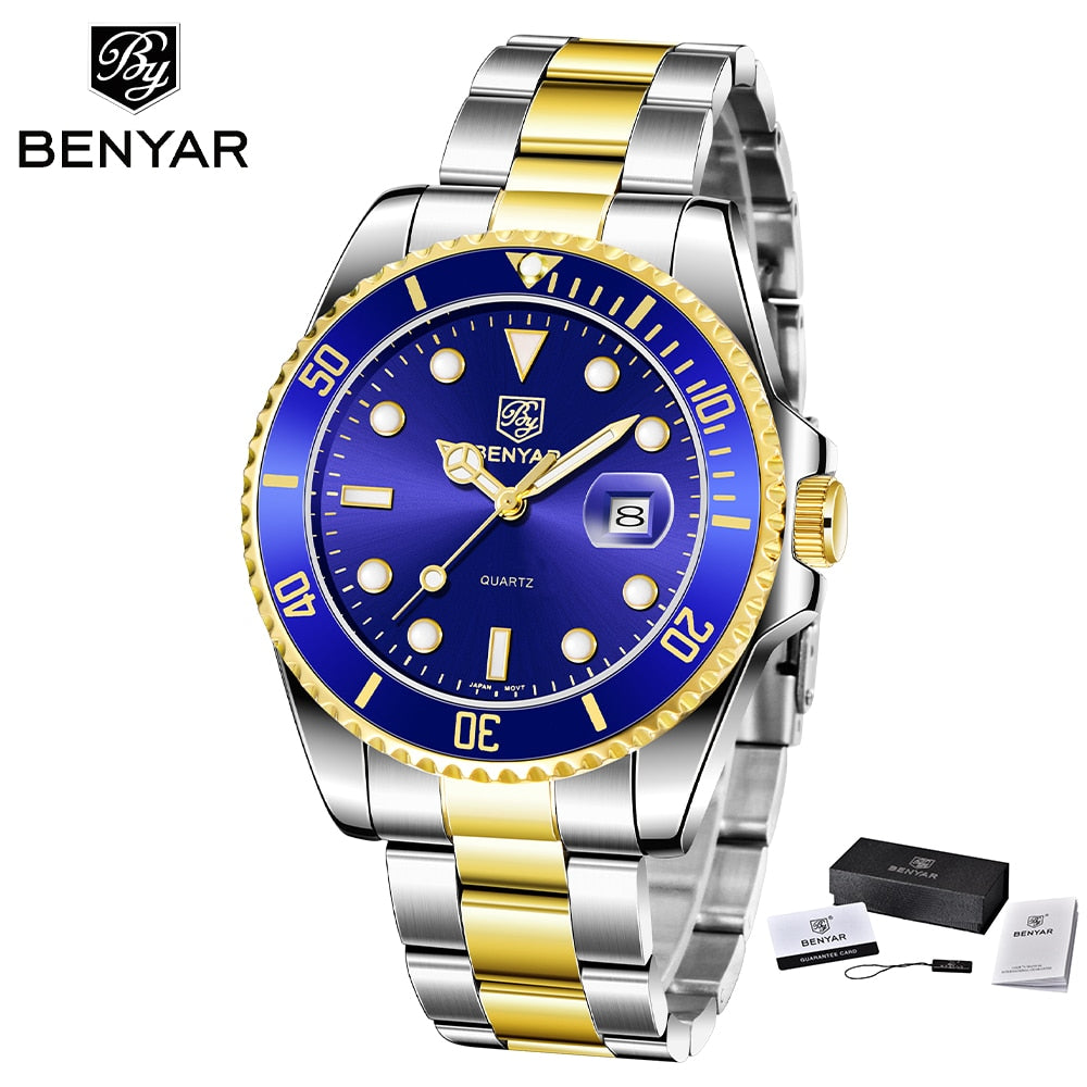 BENYAR 2022 New Luxury Business Men Quartz Wristwatch Top Brand Stainless Steel 30ATM Waterproof Sports Men Watch reloj hombre