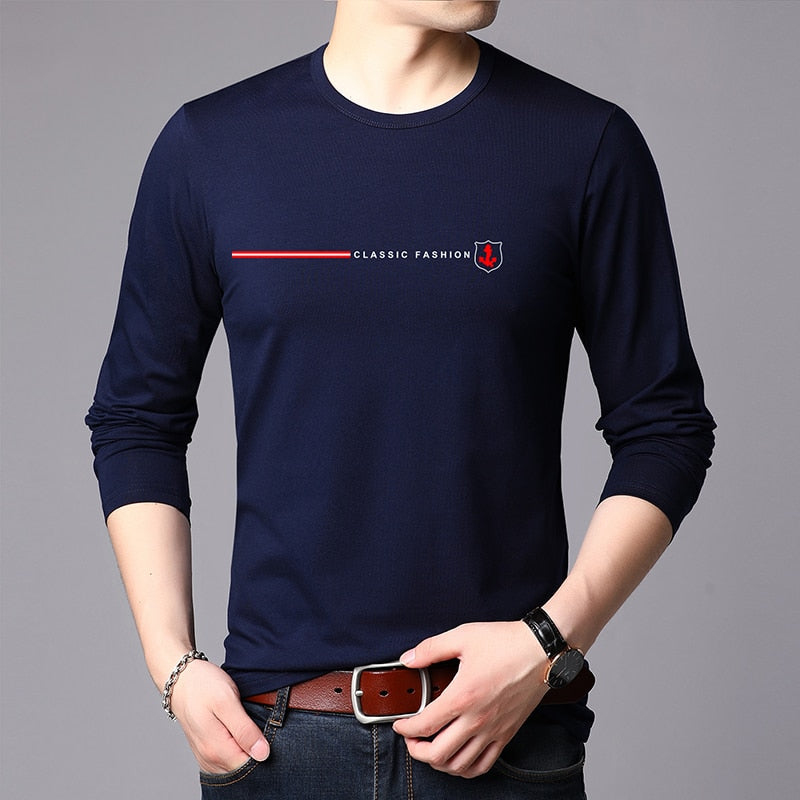 Top Quality New Fashion Brand 95% Cotton 5% Spandex t Shirt For Men O Neck Plain Slim Fit Long Sleeve Tops Casual Men Clothes