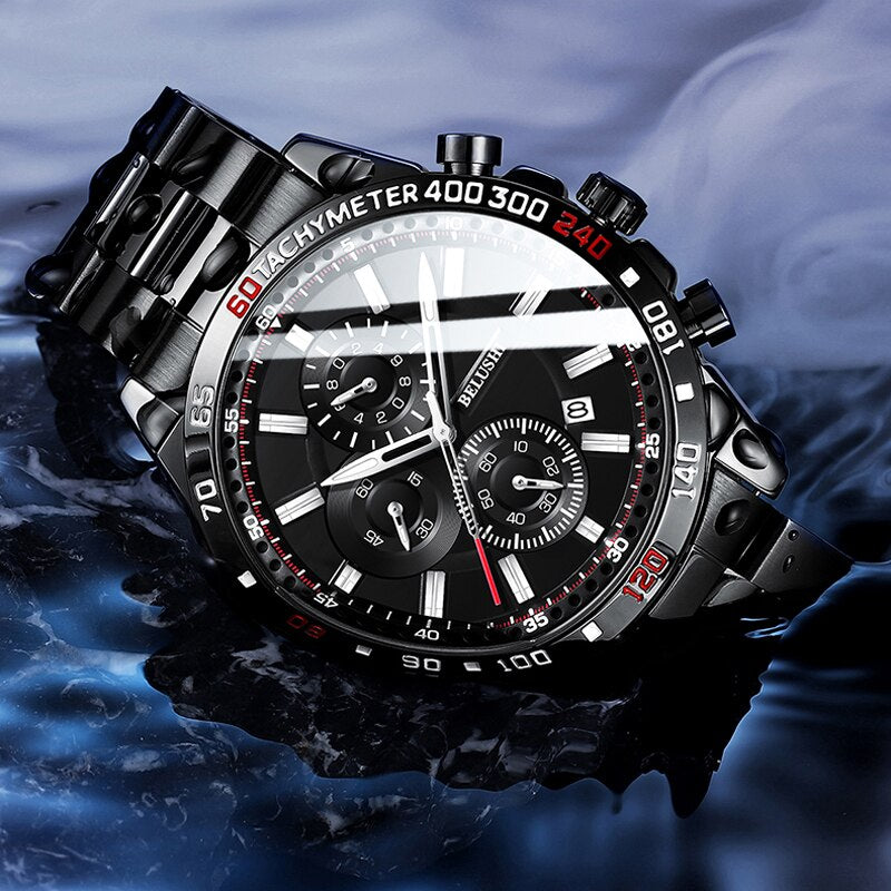 BELUSHI Top Brand Luxury Men Watch Fashion Sport Waterproof Quartz Watches Men Stainless Steel Chronograph New Relogio Masculino