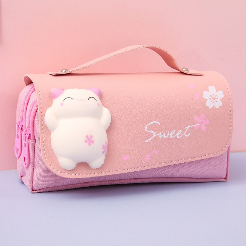 Decompression pencil case Portable cute pencil bag Cartoon school stationery bag Student pen case Unzip children pen bag prize