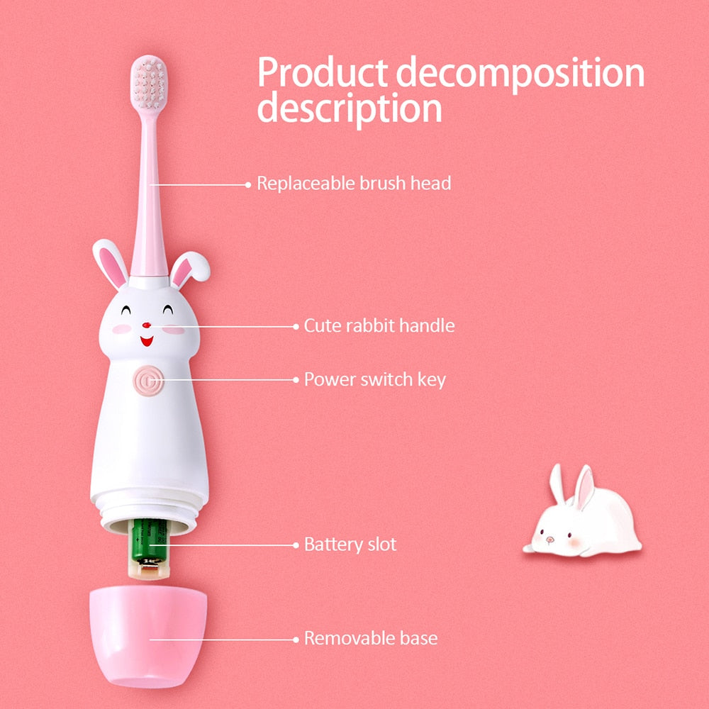 AZDENT Children Sonic Electric Toothbrush for 3-12 Ages Cartoon Pattern  Kids with Soft Replacement Heads