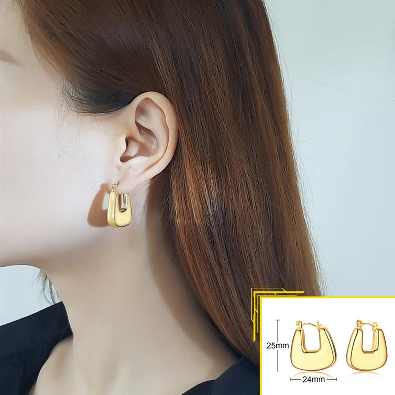 Vnox Minimalist Metal Hoop Earrings for Women, Gold Color Stainless Steel Chic Lady Girl Circle Earrings, Vintage Party Jewelry