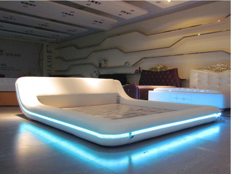 Genuine Leather multifunctional bed frame rectangle bed Nordic camas ultimate bed alterable LED light 8050