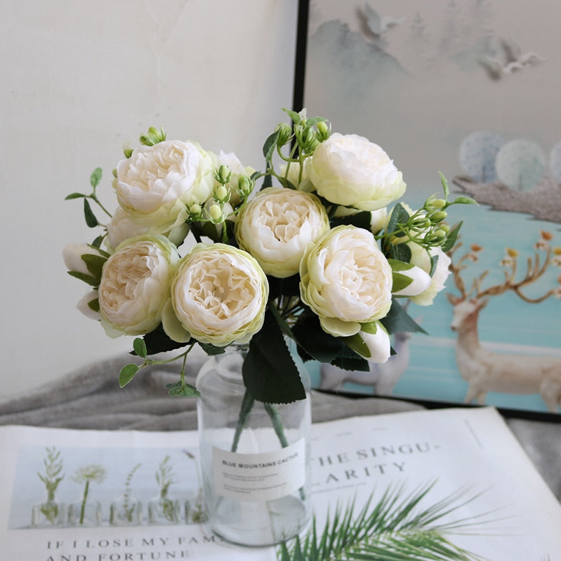 1 Bundle Silk Peony Bouquet Home Decoration Accessories Wedding Party Scrapbook Fake Plants Diy Pompons Artificial Roses Flowers