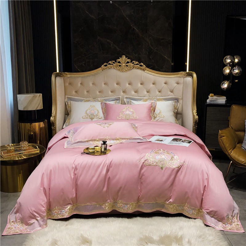 Bedding Set - Premium 1000TC Egyptian Cotton US Queen King 104X90&quot; Oversize Bedding Set White Pink Embroidery Duvet Cover Bed Sheet Pillowcase