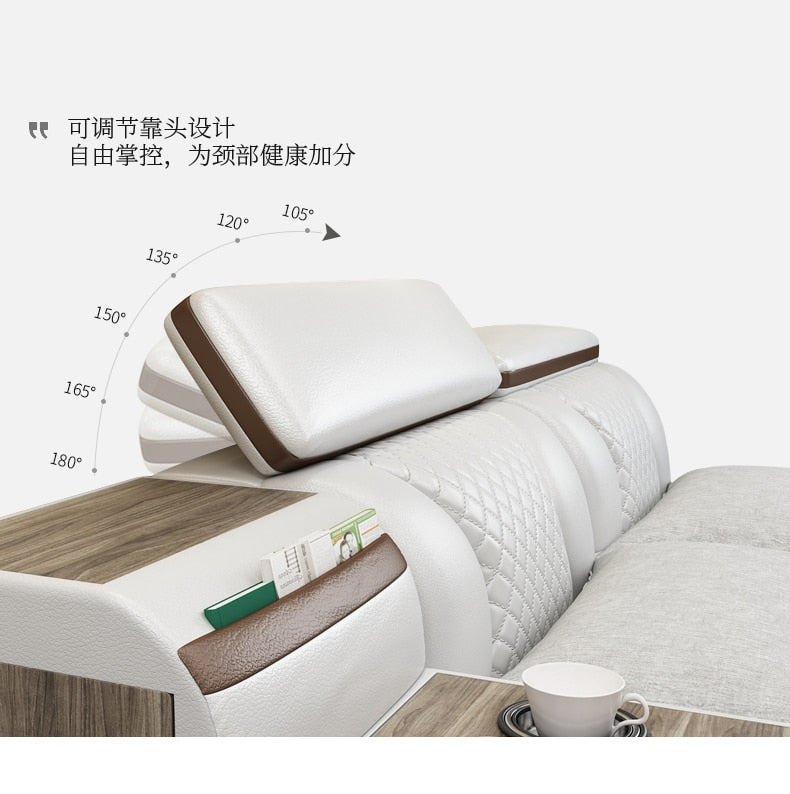 Genuine Leather multifunctional massage bed frame Nordic camas ultimate bed LED light Bluetooth speaker safe radio notepad board