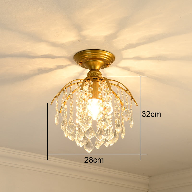Modern Gold Crystal Small Round Ceiling Chandelier For Corridor Aisle Balcony Bedroom Living Room Led Home Indoor Light Fixtures