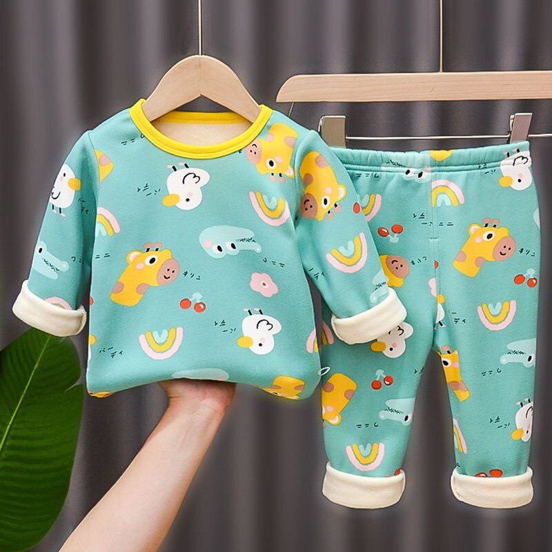 Winter Children Clothing Sets Warm Fleece Pajamas For Boys Girls Thicken Kids Dinosaur Sleepwear Baby Thermal Underwear Pyjamas