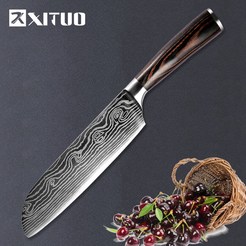 XITUO 1-5PCS set Chef Knife Japanese Stainless Steel Sanding Laser Pattern Knives Professional Sharp Blade Knife Cooking Tool