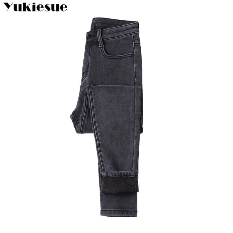 Winter Warm Jeans Woman 2020 High Waist Casual Velvet Ladies Trousers Female Pantalon Denim jeans for Women Pants clothe 40