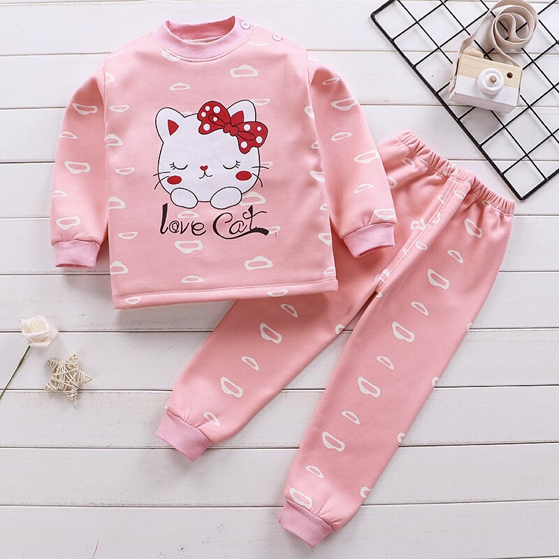 Winter Children Clothing Sets Warm Fleece Pajamas For Boys Girls Thicken Kids Dinosaur Sleepwear Baby Thermal Underwear Pyjamas