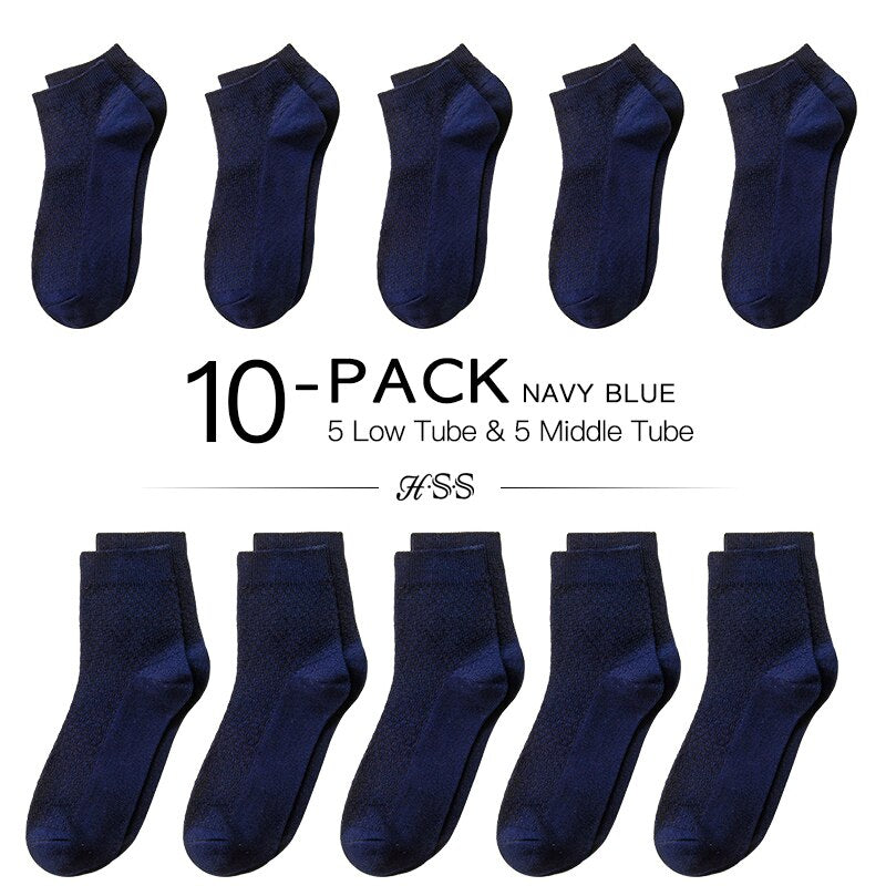 HSS Brand 10 Pairs/Lot Men Bamboo Fiber Socks Men Compression Summer Middle Socks Business Casual Mens Low Sock Big Size EU38-45